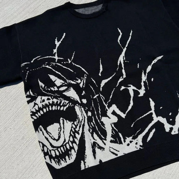 [KUJO] "Berserk Titan" Knitted Sweatshirt